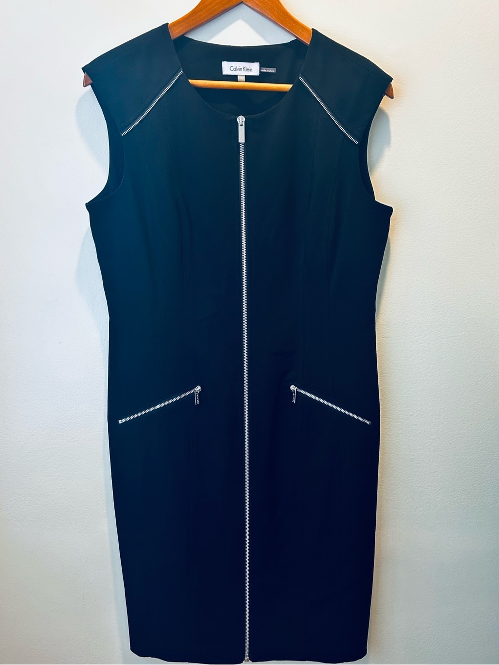 Calvin Klein Black Sleeveless Zip-Front Midi Dress